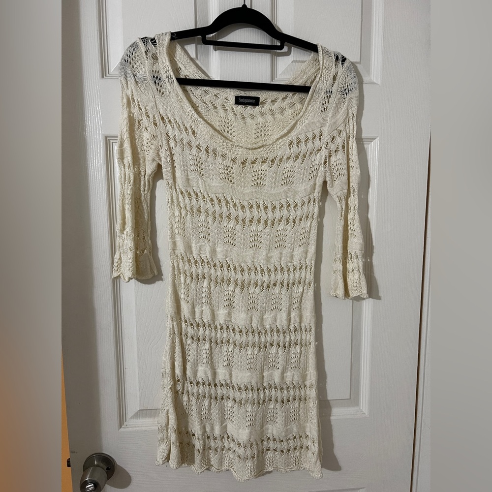 Cream Knit Dress with 3/4 Sleeves